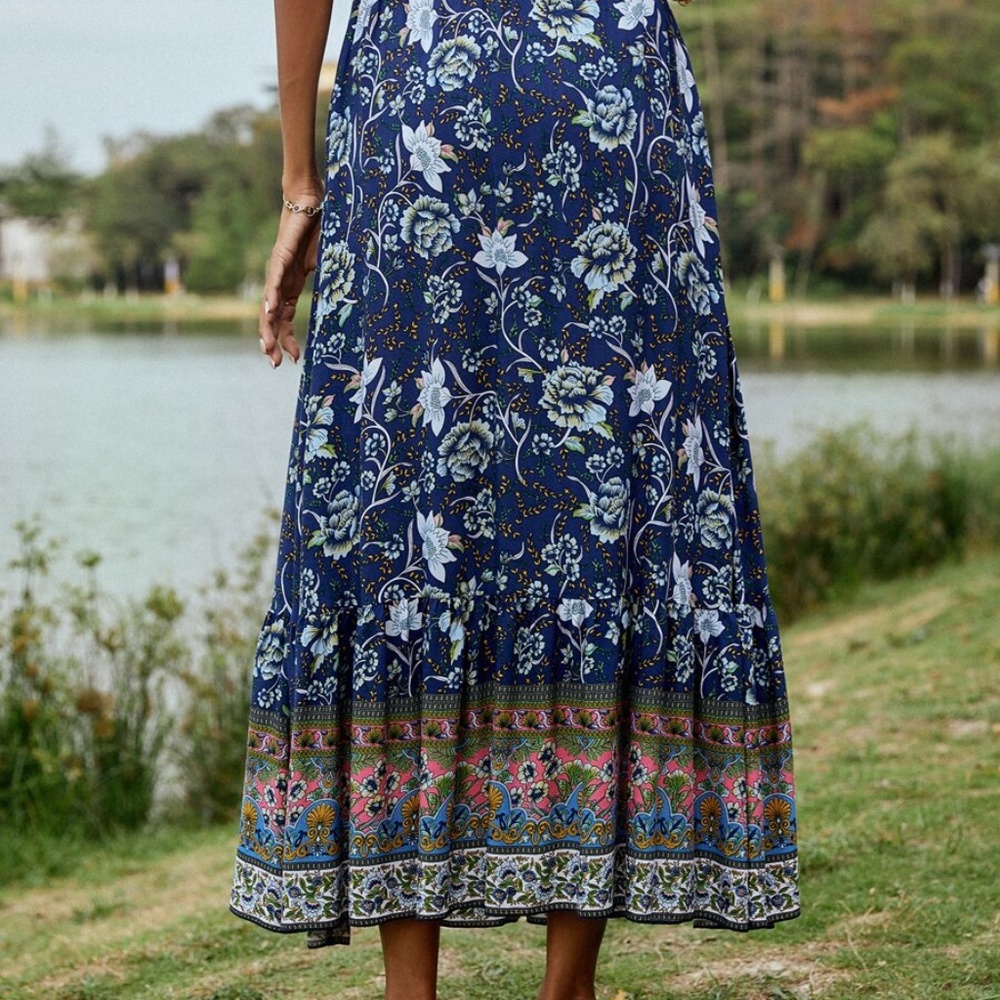 Boho Yellow Floral Tassel Ruffle Maxi Skirt Gypsy - Picture 7 of 15